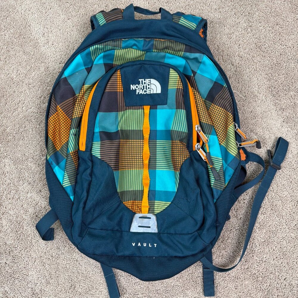 The North Face Vault Backpack Adult OS Blue Plaid Travel School College Retro